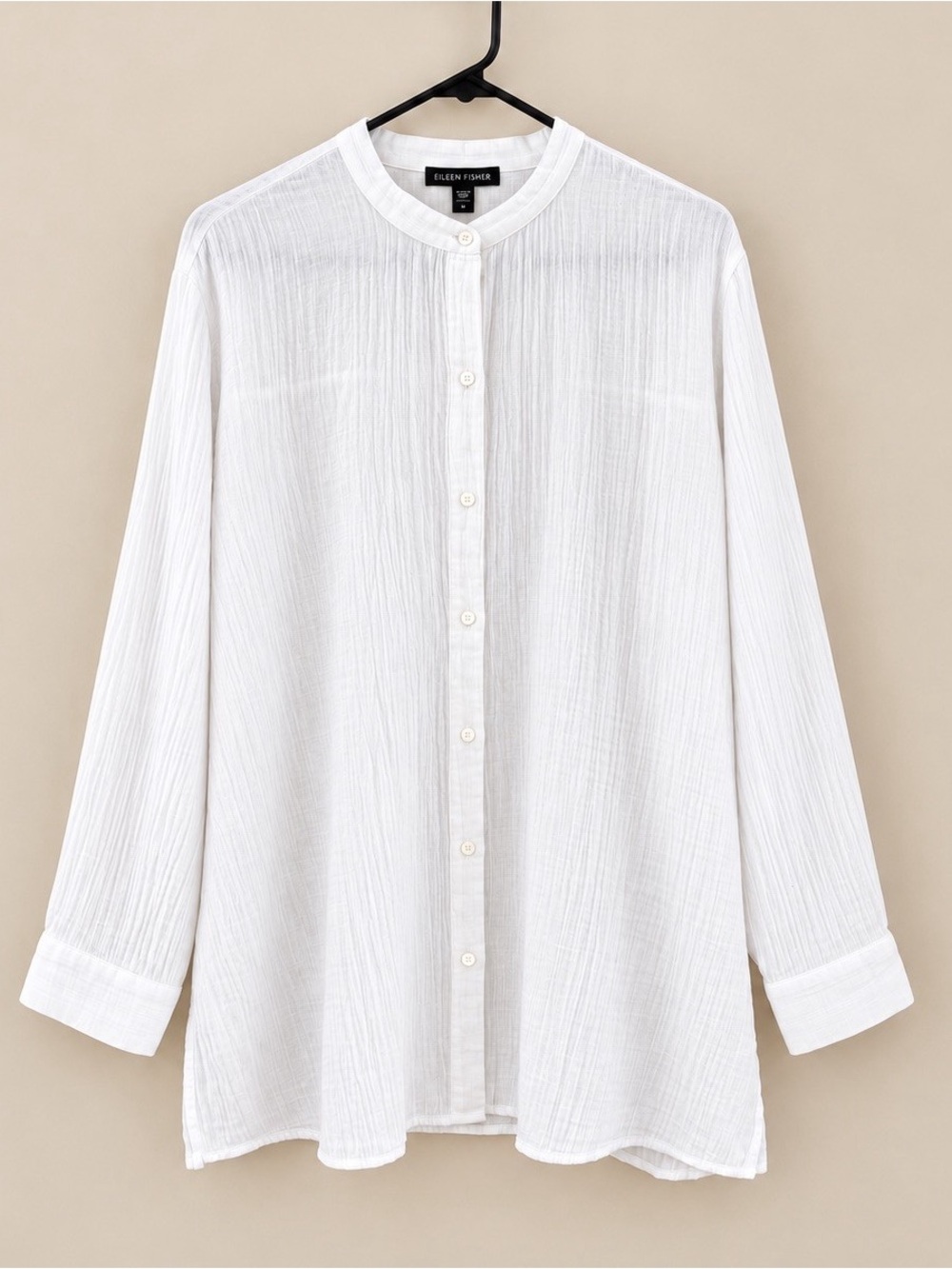 Eileen Fisher Organic Cotton Ripple Band Collar Shirt White